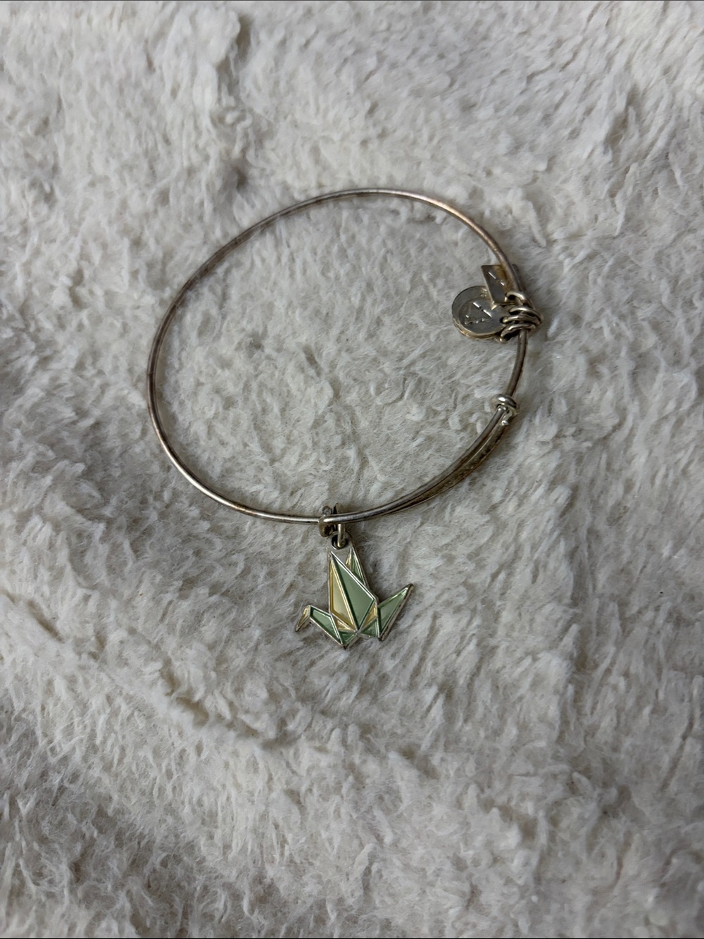 Alex and Ani Origami Crane Bracelet with Teal Enamel